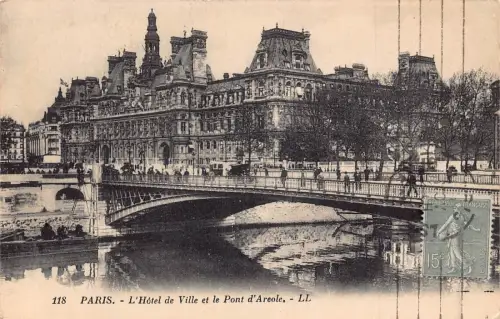 L132 Frankreich 1924 Paris L'Hotel de Ville Pont d'Areole Brücke Vintage Postkarte