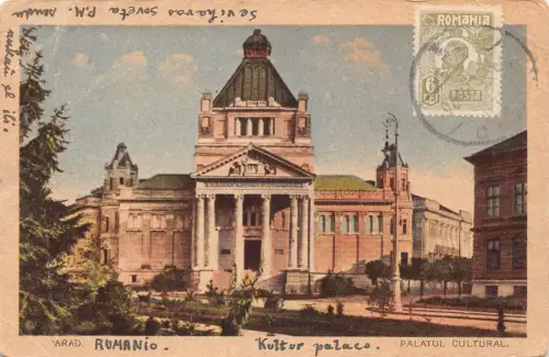 L314 Rumänien 1926 Arad Palatul Kultur Vintage Postkarte