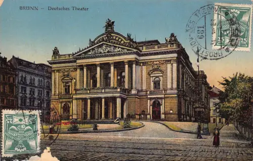 L141 Tschechien 1921 Brünn Bruenn Deutsches Theater German Vintage Postkarte