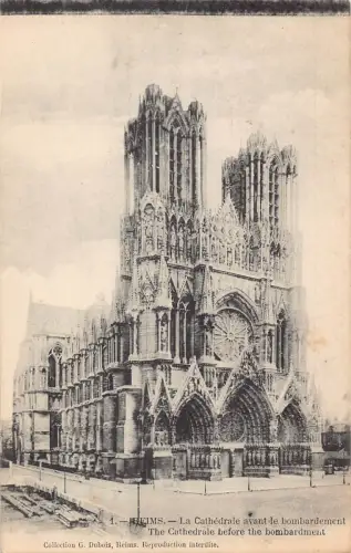 C001 Frankreich, Reims, Die Kathedrale vor dem Bombardement Vintage Postkarte