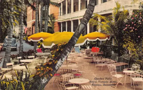 A865 Bahamas 1957 Garten Terrasse Royal Victoria Hotel Nassau Vintage Postkarte