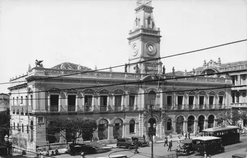 A865 Brasilien Bahia Paco da Municipal Rathaus Uhr Straßenbahn Autos RPPC Postkarte