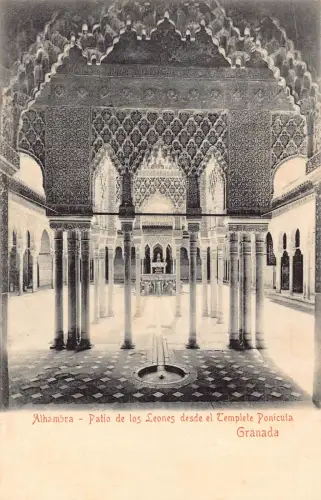 A869 Spanien Granada Alhambra Patio de Leones Templete Ponicuta Vintage Postkarte
