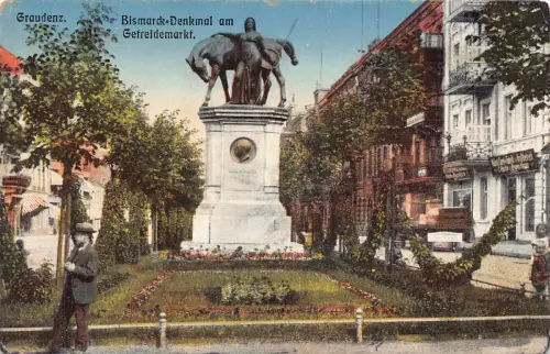 Polen 1916 1. Weltkrieg Graudenz Grudziadz Bismarckdenkmal Getreidemarkt Feldpostkarte
