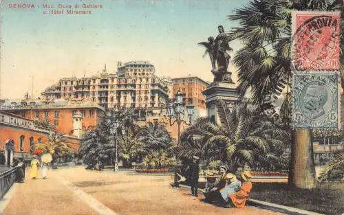 L139 Italien 1921 Genua Mon Duca di Galliera Hotel Miramare Vintage Postkarte