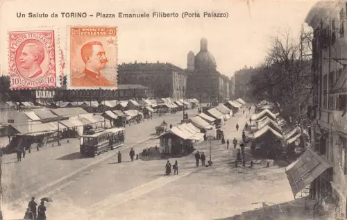 L139 Italien 1923 Turin Turin Piazza Emanuele Filiberto Porta Palazzo Postkarte