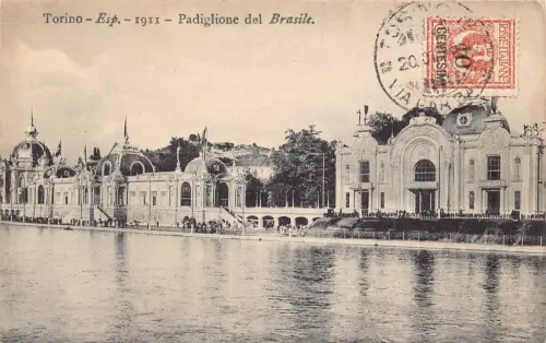L139 Italien 1923 Turin Torino Padiglione del Brasile Vintage Postkarte