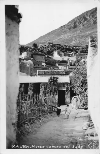 B140 Marokko Chefchaouen Xauen Moras camino del bano RPPC Postkarte