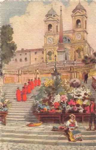 B149 Italien Roma Rom Trinita dei Monti Spanische Treppe Kunst Postkarte