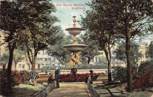B142 England Brighton 1917 Old Steine Gardens Fountain Postkarte