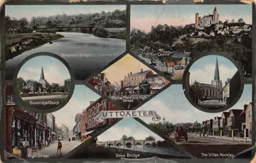 B142 England 1915 Uttoxeter Taubenbrücke Villen Hockey Alton Castle Postkarte