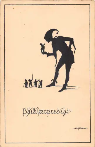 B153 Silhouette Elfe hält Miniatur Herren Pixies Postkarte