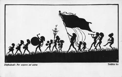 B154 Silhouette Diesenbach per Aspera ad Astra Kinder Musikinstrument Postkarte