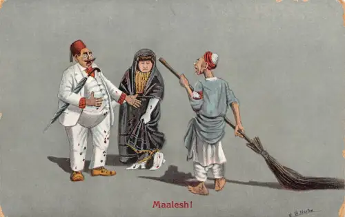 B140 Ägypten Maalesh! Ureinwohner Araber streitende Frau Kehrmaschine ethnische Postkarte