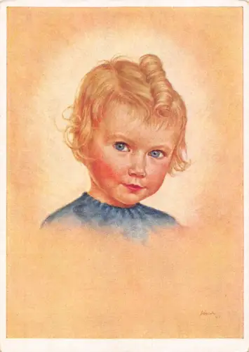 B134 Kunstportrait junger blonder Junge mit blauen Augen von Schad Vintage Postkarte