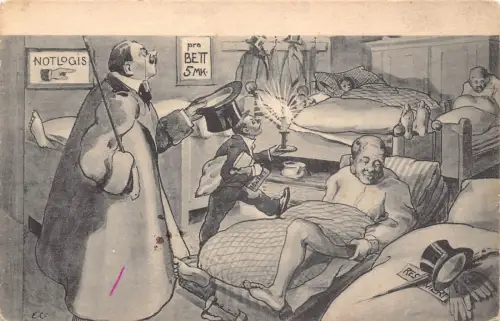 B154 Comic Humor überfüllt Herren Hostel Nachttopf Kerze Postkarte