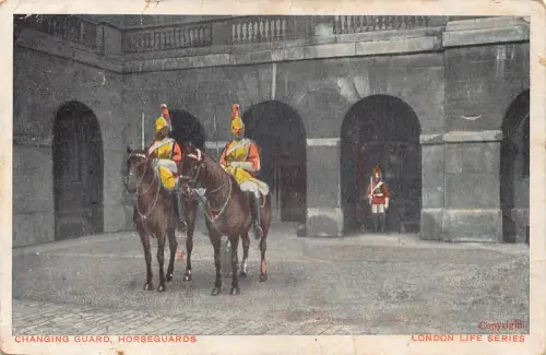B143 England 1910 Changing Guards Horseguards London Life Serie Postkarte
