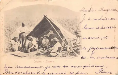 B139 Ungarn Czigany Zigeuner Roma leben im Zelt Ethno Vintage Postkarte