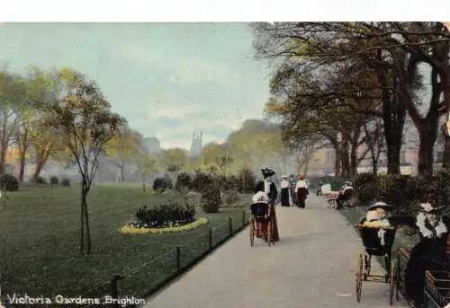 B142 England Brighton 1907 Victoria Gardens Brighton Kinderwagen Postkarte