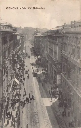 B147 Italien Genua Genua 1918 Via XX Settembre Straße Vintage Postkarte