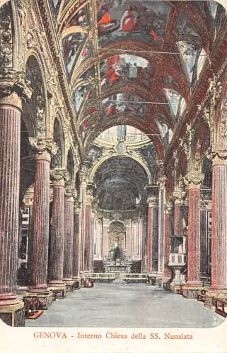 B147 Italien Genua Genua Interno Chiesa della SS Nunziata Kirche Vintage Postkarte