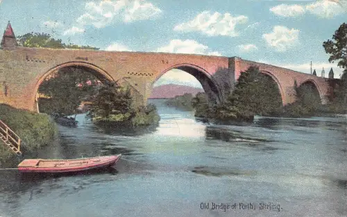B144 Schottland 1909 Stirling Old Bridge of Forth Boot Vintage Postkarte