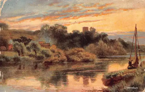 B143 England 1907 Strensham River View Vintage Postkarte