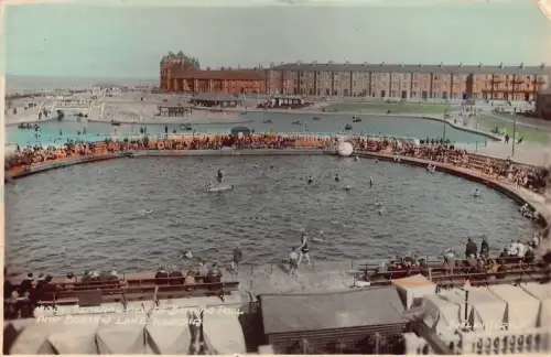 B144 England 1931 Bathing Pool and Boating Lake Redcar RPPC Vintage Postkarte