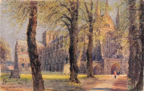 B143 England Cathedral Winchester Art Vintage Postkarte
