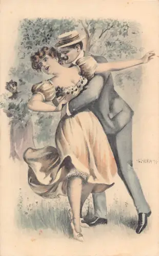 B150 Risque Love Romance Man Chasing Girl Flirten Kunst Postkarte