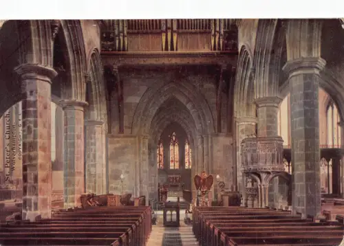 B141 England 1913 St Peter's Church Innenraum Wolverhampton Vintage Postkarte