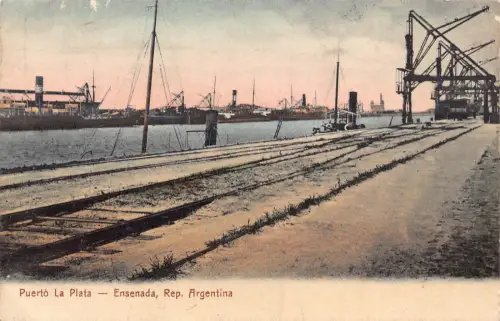 Argentinien Puerto la Plata Ensenada Eisenbahn Vintage Postkarte B948