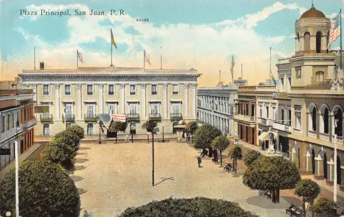 USA Puerto Rico Plaza Principal San Juan Vintage Postkarte B948