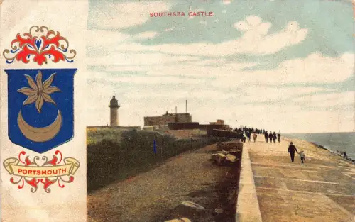 B143 England Wappen Portsmouth Southsea Castle Vintage Postkarte