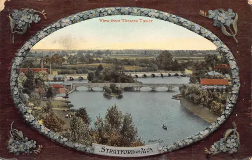 B143 England 1909 Passepartout Stratford-on-Avon Vergissmeinnicht Brücke Postkarte