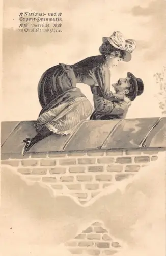 B151 Liebesroman National und Export Pneumatik Paar auf Zaun Postkarte
