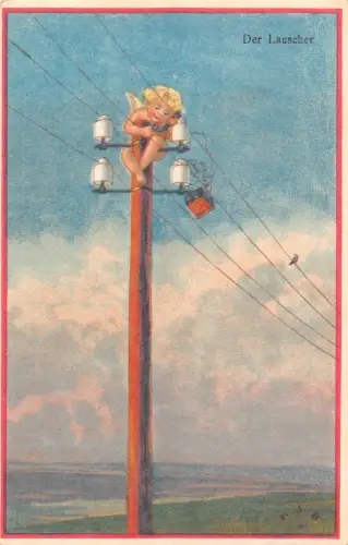 B153 Der Lauscher Amor auf Elektromast Telefonisch sprechen Postkarte