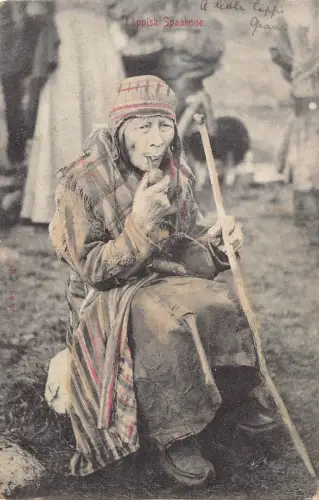 B613 Norwegen Lappisk Spaakone Ureinwohner ältere Frau raucht Pfeife Ethno Postkarte