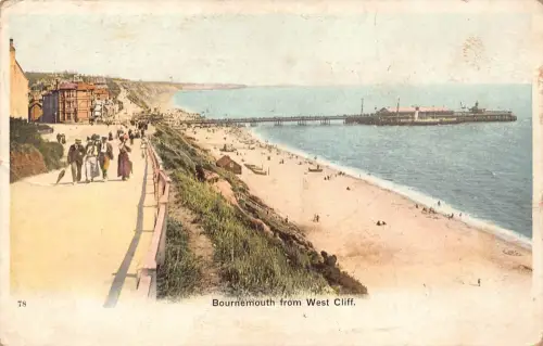 B143 England Bournemouth von West Cliff Vintage Postkarte