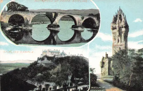 B141 Schottland Stirling Castle Wallace Monument Bridge Vintage Postkarte