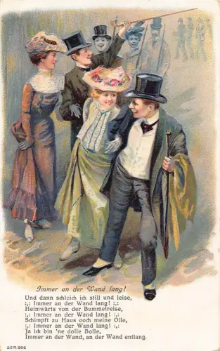 B132 Immer an der Wand Lang Freunde Liebhaber auf Spaziergang geprägte Postkarte
