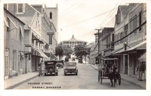 B161 Bahamas Nassau George Straßenbahnen Charlotte Hotel Kutsche RPPC Postkarte