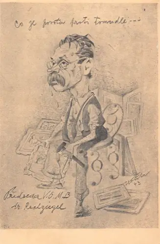 L066 Tschechien 1944 Dr. Rechziegel Karikatur signiert K. Kotrba AK