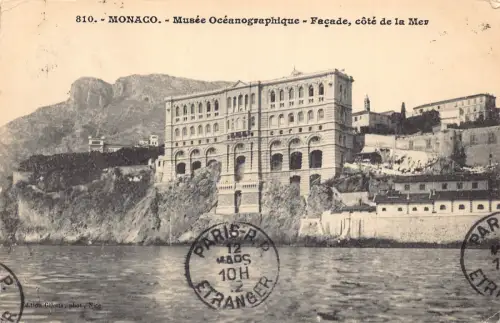 A871 Monaco 1912 Musee Oceanographique Fassade Cote de Mer Vintage Postkarte