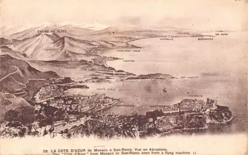 A872 Monaco Cote d'Azur von Monaco nach San Remo aus Flugzeug Postkarte