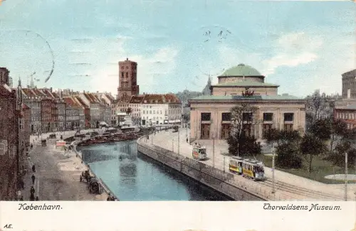 L070 Dänemark 1921 Kopenhagen Thorvaldsens Museum Straßenbahnen Postkarte