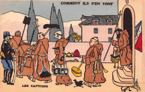 A876 Politische Satire Kapuzinermönche Kloster Bier Französische Garde Vögel Postkarte