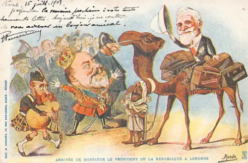 A876 Politische Satire 1903 Emile Loubet Camel Edward VII Kolonie Piper Postkarte