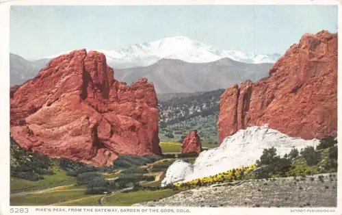 L068 US Pike's Peak vom Gateway Garden of the Gods Colorado Postkarte