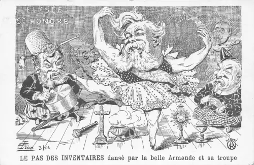 A876 Politische Satire 1906 Kirche Staat Trennung Ballerina Armande Postkarte